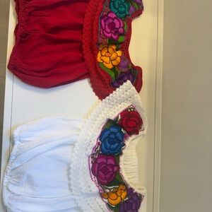 Embroidered Floral Off-Shoulder Blouse - Red & White